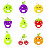 Fruity icon collection - nine Fruit Mascots isolated on white
