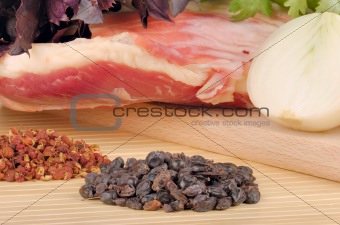 raw lamb meat with onion and spices