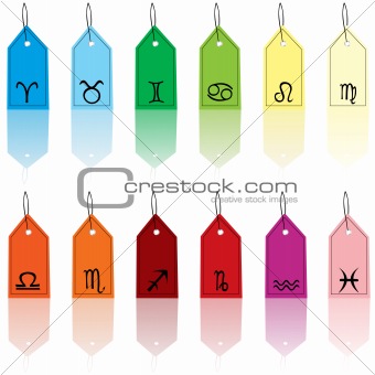 Colored tags with zodiacal signs