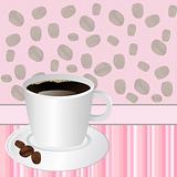 Cup of coffee over pink striped background