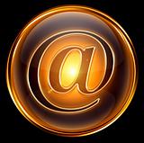 email icon gold, isolated on black background