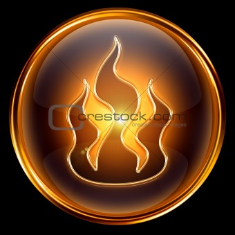 fire icon gold isolated on black background