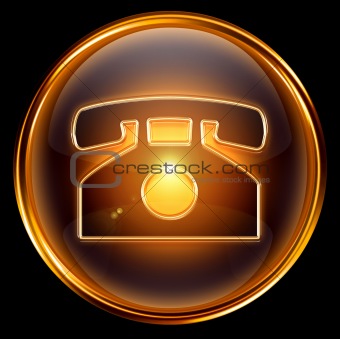 phone icon gold, isolated on black background.