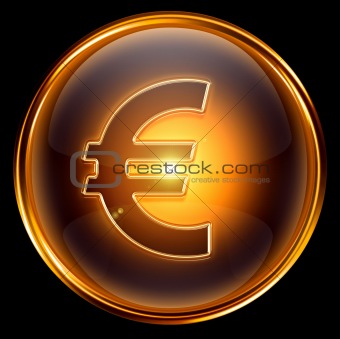 euro icon gold, isolated on black background.