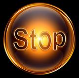 Stop icon gold, isolated on black background
