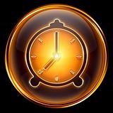 Clock icon gold, isolated on black background