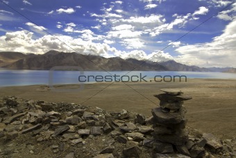 Religious Rock Formation near Pangong Lake, Ladakh, India