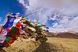 prayer flags on himalayas and blue sky background