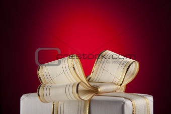 White gift box with bow ribbon