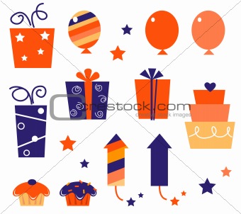 Birthday icons & elements collection isolated on white ( blue, r