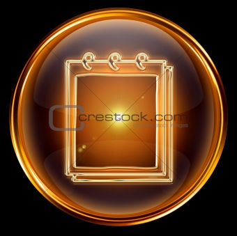calendar icon gold, isolated on black background