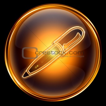pen icon gold, isolated on black background 