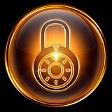  Lock closed icon gold, isolated on black background