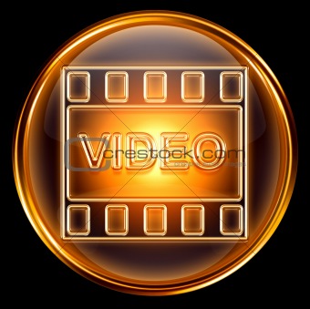 video icon gold, isolated on black background