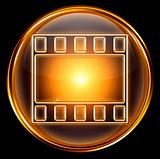 video icon gold, isolated on black background