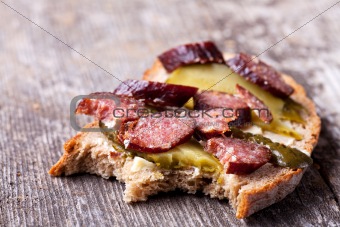 slice of bread with sausage