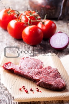 raw steak and pepper corns