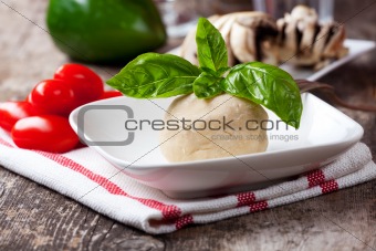 yeast dough with basil leaf