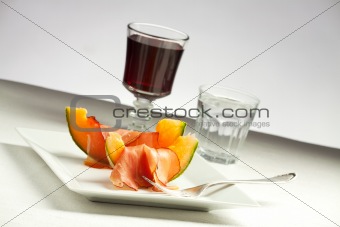 ham and melon slices on a plate