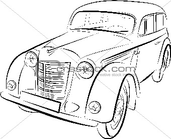 Drawing of the retro car, vector illustration