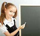 Girl and clear blackboard