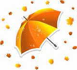 Open umbrella and swirling leaves, vector illustration
