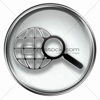 search and magnifier icon grey, isolated on white background.