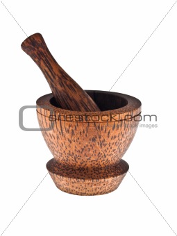 Wooden mortar isolated on white background