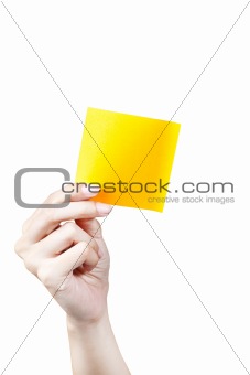 Hand and Post-it isolated on white