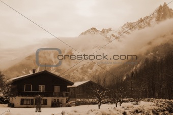Rural landscape in Chamonix near mountains
