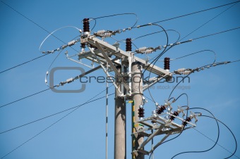electric pole and high-voltage lines with insulators