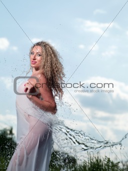 woman in wet clothes
