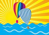 Sun Rays, Ocean and Hot Air Balloons