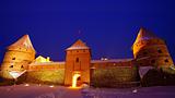 Trakai Island Castle in the night in winter.