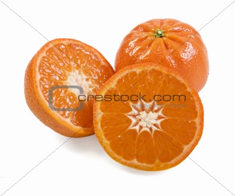 Fresh healthy mandarin citrus fruit on white background