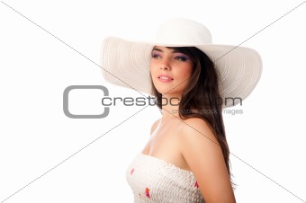woman in a white hat