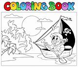 Coloring book with pirate in boat