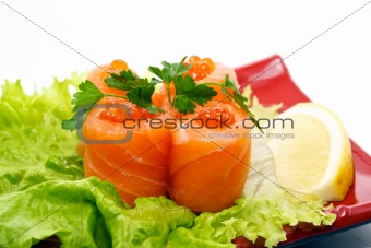 roll with salmon and red caviar