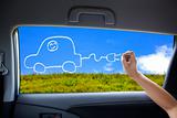 hand drawing Electric car concept on the car windows