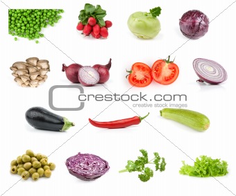 vegetable food collection isolated on white background
