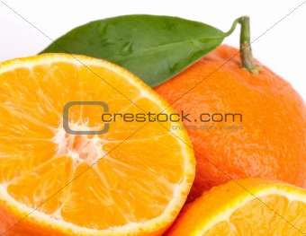 Tangerines with green leaves