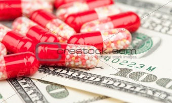 closeup pills and money