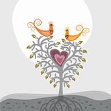 Love birds and heart shaped tree
