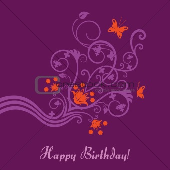 Purple and pink floral birthday card