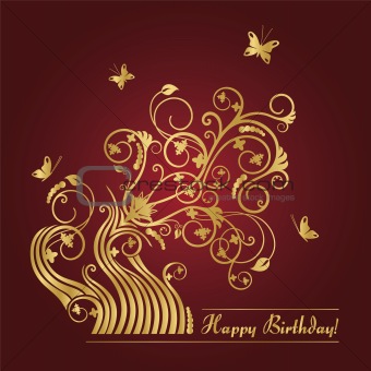 Red and gold floral birthday card