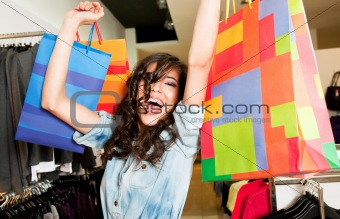 Excited female stere bags