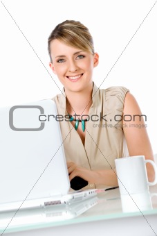 Woman laptop cup