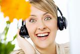 Happy woman headset