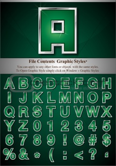 Green Alphabet with Silver Emboss Stroke