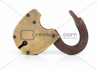 old padlock on a white background
